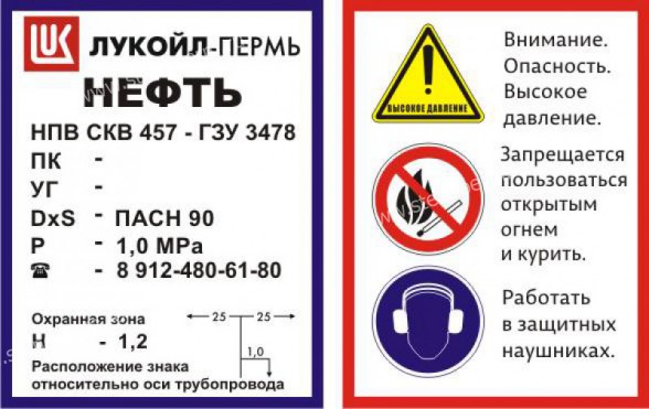 Табличка для нефте-, газо- и водопроводов